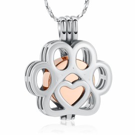 AIWENXI Pet Ashes Necklace Cremation Jewellery for Cat Dog Ashes Pendant Inside Mini Case Paw Print Urn Necklace for Women Men Keepsake Memorial Jewelry for Ashea Locket