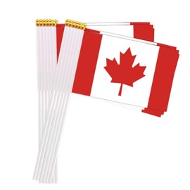 50 Packs Small Canada Flags on Handheld Stick，Miniature Canadian Flag for Outside,4x6 Inch Mini Hand Held Banner with Golden Topper,Patriotic Decorations