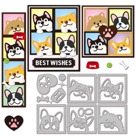 GLOBLELAND Dog Border Cutting Dies for DIY Scrapbooking Metal Puppy Frame Cut Dies Heart Dog Paw Frame Die Cuts for Card Making Embossing Photo Album Craft