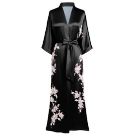 BABEYOND Kimono Robe Cover up with Box Long Floral Satin Sleepwear Silky Bathrobe Bachelorette Robe