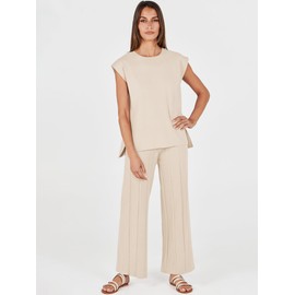 ANRABESS Women 2 Piece Lounge Sets Summer Casual Knit Sweater Vest Pant Set Beach Vacation Airport Outfits Clothes Apricot X-Large