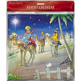Great British Card Company Advent Christmas Calendar with 24 Doors and White Mailing Envelope 3 WISE MEN ON CAMELS 280 x 280 mm Medici ACLQ0006