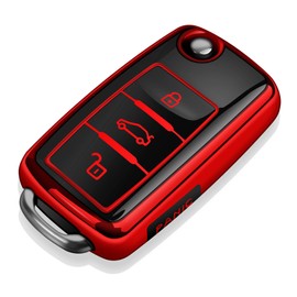 Tukellen for Volkswagen Key Fob Cover Soft TPU Full Protection Key Shell Key Case Compatible with VW Jetta Golf Polo MK6 Passat Tiguan Beetle Key Shell (Red)