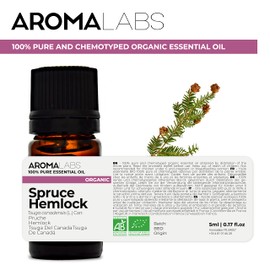 BIO - Spruce Hemlock Essential Oil - 5mL - 100% Pure, Natural, Chemotyped and AB Certified - AROMA LABS (French Brand)