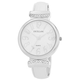 Excellanc Damen-Spangenuhr Metallarmband Armreif lesbare Ziffern Länge 16 cm Quarz-Armbanduhr Geschenkidee für Frauen (Silber/Weiß)