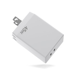 EnergyPro 45W PD Charger, Type C Rapid Charger, 2 Ports, USB-A, USB-C PSE Certified, Gallium Nitride, PD3.0, Ultra Small, Compatible with Various Smartphone Laptops/Foldable Plug (White)