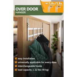 4smile Over Door Hanger – Stainless Steel Coat Hanger for Door Depth 4.1 cm (1.6") & 3.6 cm (1.4") - Hangers for Clothes, Coat Hooks Türhakenleiste XXL Budget Edelstahl_36mm UK