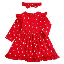 itkidboy Toddler Baby Girl Dress Valentine's Day Clothes Long Sleeve Love Printed Sundress Party Princess Dress (12-18 months) A-red
