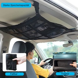 ViWaVee Luggage Net Car, Double Layer Car Roof Storage for Blankets, Car Net Organiser for Four Roof Armrests, SUV, Van. Great Car Camping Accessory for Long Road Trips. (90 x 65 cm)