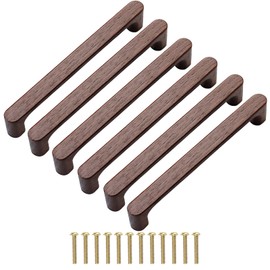KOVNISE Cabinet Pulls Solid Wood Pulls Dark Walnut Original Wood Color Simple Modern Style for Cabinet Cupboard Door Drawer Dresser Drawer (2, 160MM)