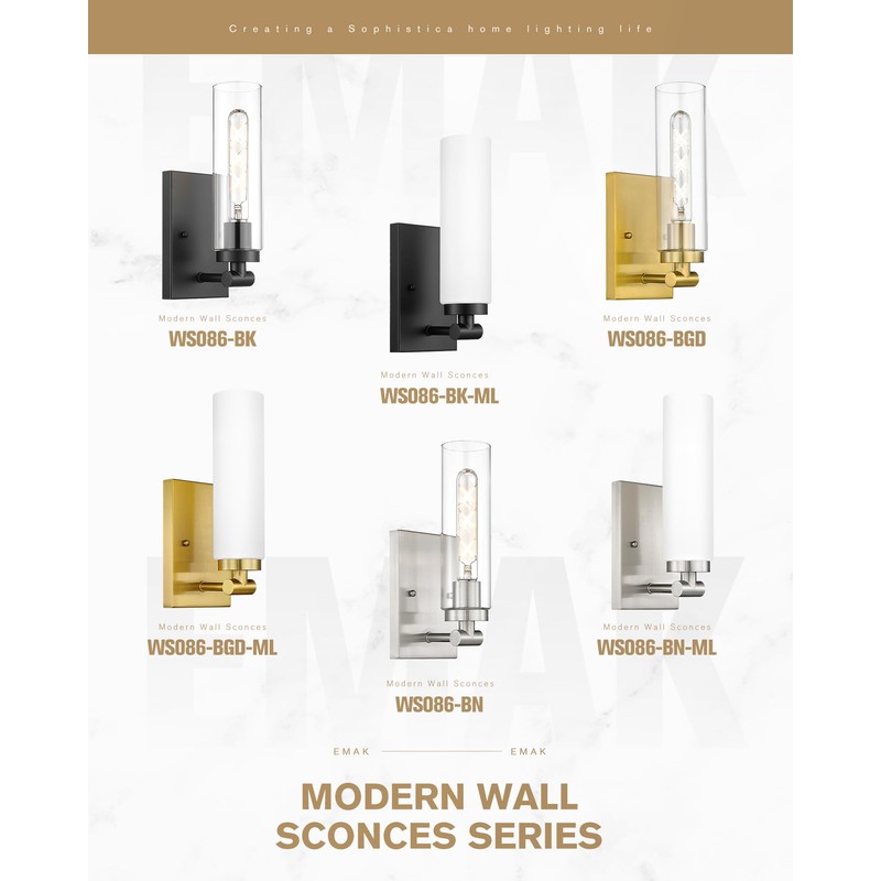 Emak Brushed Nickel Wall Sconces, 2 Light Bathroom Light Fixtures