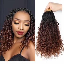 8 Packs Goddess Box Braids Crochet Hair Crochet Box Braids with Curly Ends Boho Bohemian Box Braid Hair (1B/33/30, 12 inch 8 pack)