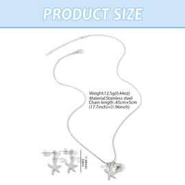 FDEETY 2 Stück Damenschmuck Set Edelstahl Damen Seestern Muschel Anhänger Halskette Ohrringe Set Stilvolles Design Premium Textur für Jeden Tag Urlaub