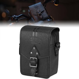 KEMIMOTO - Bolsa lateral universal para manubrio de motocicleta, bolsa de herramientas de piel, bolsa de almacenamiento impermeable, bolsa de almacenamiento Sissy Bar compatible con Cruiser Softail