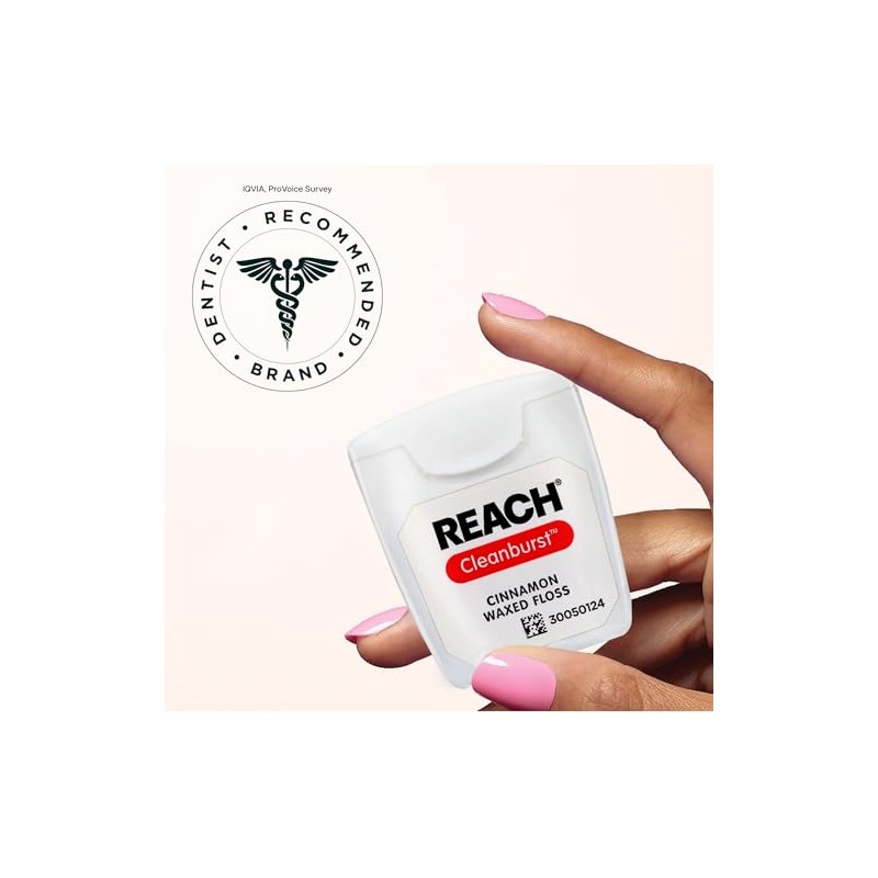 Reach Cleanburst Hilo dental encerado, cuidado bucal, sabor a canela,
