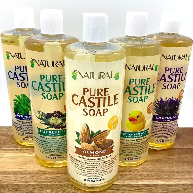 Dr. Natural Castile Liquid Soap, Peppermint, 32 oz - Plant-Based