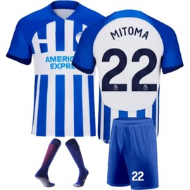 Kaoru Mitoma #22 Replica Uniform, Brighton Home, Top and Bottom Set, Set of 3 with Socks, blue, 120