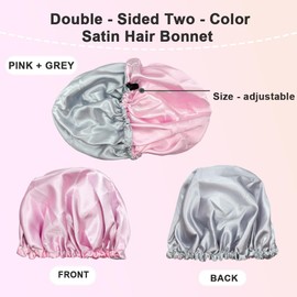 Guiguishiny Satin Hair Cap, Large Double-Sided Satin Silk Hood for Sleeping, Adjustable Silk Cap, Hair Protect Hair Cap for Women and Men, pink