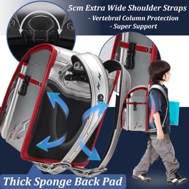 IwaiLoft Ransel Randoseru Backpack with Automatic Satchel for Boys, Japanese School Bag Embroidery PU Bookbag for Men Male (Lightning Silver)