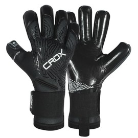 CROX Goalkeeper Gloves Contact Grip German Latex Negative Cut Goalie Gloves Removeable Finger Sticks Football Goalkeeping GK Gloves for Match & Training (Phantom Blackout, SIZE 9, Ambidextrous)