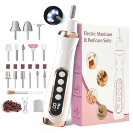 HengYuaoler Professional Manicure Pedicure Kit Cordless Electric Nail File Set 6 Speed Cordless Nail Drill for Thick Nail Toenail Cuticle Hand Foot Care Nail Drill Tool(White)