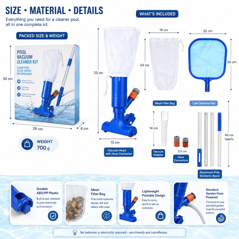 Portable Pool Vacuum Kit for Manual Cleaning – Garden Hose