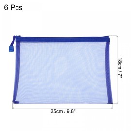 sourcing map Mesh Zipper Bags, A5 Nylon Zip Pouch Pencil Case Storage Pockets for Travel Office Accessories, Blue Pack of 6