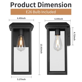 Diyel Solar Outdoor Wall Sconce Light, Exterior Wall Light Fixture Solar Powered, Anti-Rust Modern Contemporary Black Outside Lantern Lamp with Clear Glass for House Front Porch Doorway Patio,RZSR008A