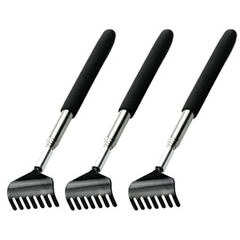 3 Stück Schwarz Rückenkratzer, Kratzhand Rückenkratzer, Rückenkratzer Testsieger stabil & ausziebhar, Teleskopstab mit breiter Kratzhand gegen Juckreiz Massagegerät als Rückenkrauler