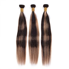 Ombre Bundles Highlight Brown Human Hair Bundles FB30 Light Brown Straight Bundles 22 24 26 Inch P1B/30 Color Two Tone Black Mixed With Light Brown Bundles Human Hair Extensions