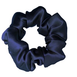 SALE!! Mulberry Silk Scrunchies and Hair Ties - 16 Momme, 100% Pure Silk, for Women and Girls with Curly, Thick or Thin Hair - Black Satin Sleep (1, 09 navy)