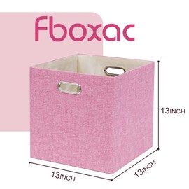 Fboxac Collapsible Organization Basket Fabric Foldable Box with Handles, 13x13 Cube Storage Bins Set of 4, Thick and Heavy Duty Storage Baskets for Shelves Bedroom Livingroom,Pink