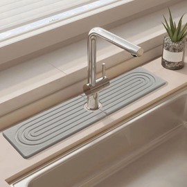 Faucet Mat for Kitchen Sink, Diatomite Fast Drying Stone Sink Tray, Super Absorbent Stone Splash Guard Drip Mat for Kitchen and Bathroom Counter,Grey 60x10cm