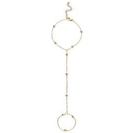 Toar Xdhc Hand Chain Bracelet For Women Ring Bracelet Hand Chain Gold Silver Finger Hand Chain Trendy Dainty Bead Boho Jewelry For Women (gold bead, Zinc Alloy), Large