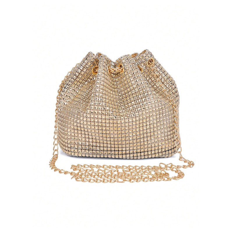 Floerns Women's Rhinestone Crossbody Purse Drawstring Bucket Bag Mini Evening