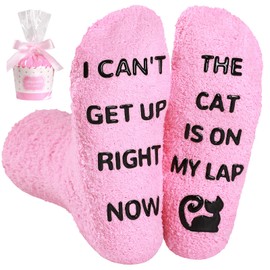 BISOUSOX 1 Pair Dog Cat Lovers Gifts For Mum Women Non Slip Fuzzy Socks Novelty Socks Women 3.5-7 Size Soft Comfortable Funny Socks Birthday Gifts for Wife Girlfriend
