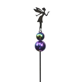 Red Carpet Studios Outdoor Sculpture - Iridescent Steel Gazing Ball with Silhouette Garden Stake, 44" Tall, Fairy Dust