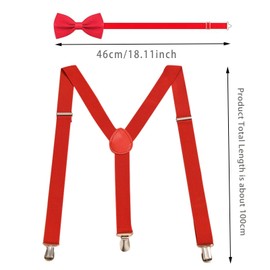 Men's Classic Solid Suspenders Matching Bow Tie Set Braces,for men and women, with 3 Metal Clips (Red)