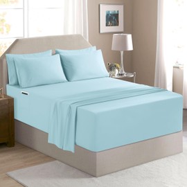 Elegant Comfort Luxury Soft 6-Piece 1500 Premium Hotel Quality Bed Sheet Set with Extra Deep Pockets 18-24 Inch, Wrinkle Free, Storage Pockets, Extra Deep Pocket 6PC Sheets, Queen, Aqua Blue