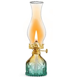 GXFCCYXT Oil Lamps for Indoor Use -11''×3'' Gradient Green Vintage Kerosene Lamp Crimped Top Chimney Beautifully Carved Oil Lamp for Home Tabletop Emergency Lighting Decor Oil Lamp Props