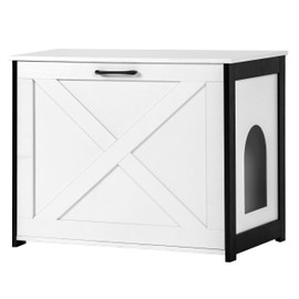 Dwanton Cat Litter Box Furniture Hidden, Cat Litter Box Enclosure, Reversible Entrance Can Be on Left or Right Side, Indoor Cabinet, Wooden Washroom, End Table, Nightstand, White, 27.6" L