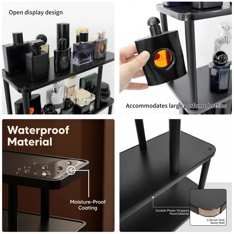 16" Cologne Organizer for Men, 3 Tier Wooden Perfume Stand,Black