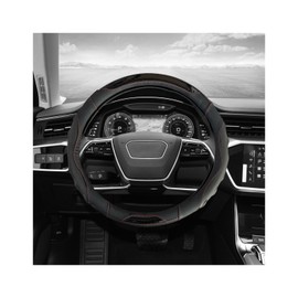 MUQIDA Leather Steering Wheel Cover, Anti-Slip Soft Sporty Auto Wheel Wrap with Comfy Grip, Elastic Stitching Color Protective Covers Fit 14 1/2-15 Inch Steering Wheels, Car Accessories (Black)