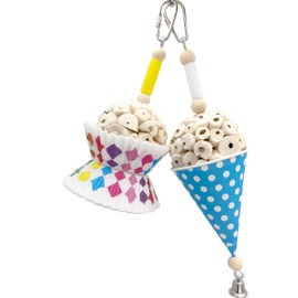 Mandarin Bird Toys by M&M 1551 Tutu Snowcone Sola Combo - Handcrafted Shreddable Bird Cage Toys, Lightweight Wood Ball, Bakery Grade Cups, Great for Small Birds Budgie Conure Cockatiel