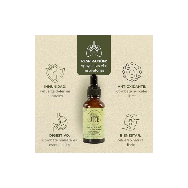 ORE Aceite de Oregano Orgánico 100% Natural | 80% Carvacrol