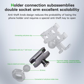 FANAUE Anti-Theft Double Socket Arm Compatible with RAM Mounts B Size Ball Head and Bike Motorcycle Phone Holder, Fits Industry All Standard 1" Ball Adapters, Made of Aluminum Alloy Length 2.4"