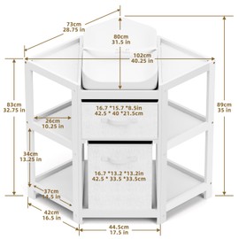Glaf Baby Changing Table Diaper Changing Station Corner Diaper Changing Table with Storage Bin, Laundry Hamper and Pad (White)