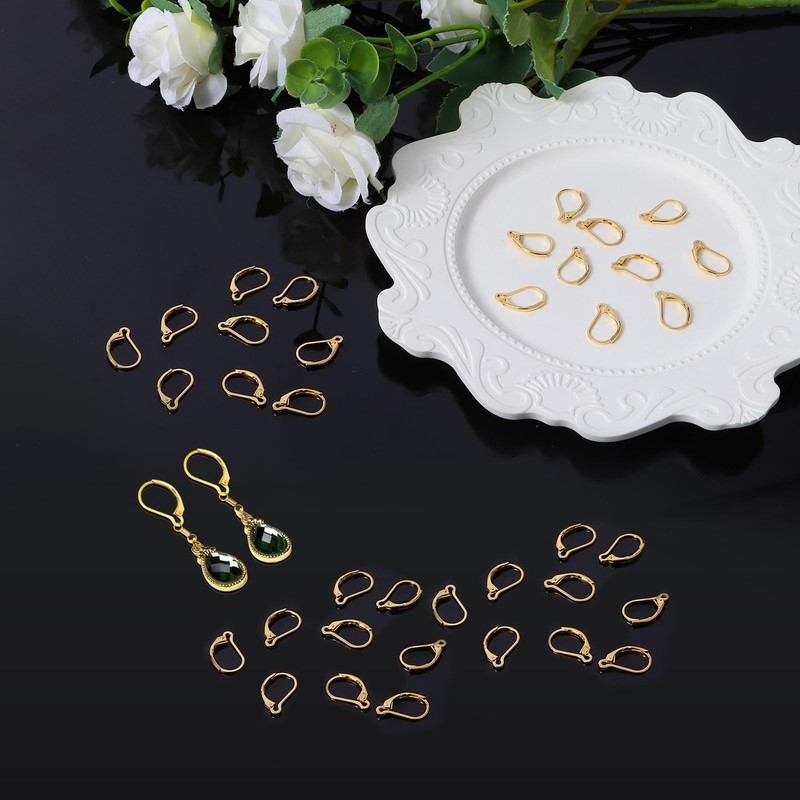 TMMATE 100pcs 18K Gold Filled Leverback Earring Hooks, Hypoallergenic French