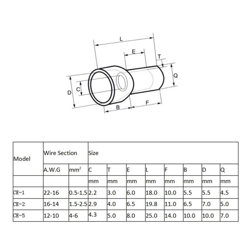 300Pcs 22-16/16-14/12-10 Gauge Close End Cap Crimp Terminals Connectors Kit