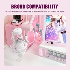 BOMGE Boom Arm Mic Stand - Adjustable Heavy Duty Suspension Boom Scissor Arm Stand with Cable Management Channels, Desk Clamp for Podcasts, Streaming, Gaming, Home Office, Recording (Pink)